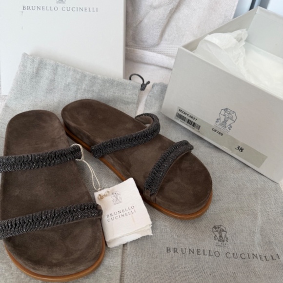 NEW in BOX! Brunello Cucinelli Monili Suede Slides NEGOTIABLE